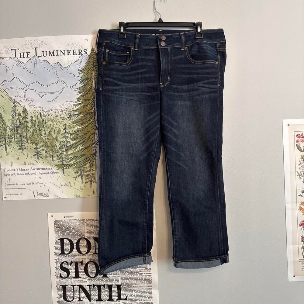 NWT Y2K American Eagle Dark Wash Cuffed Denim Capris